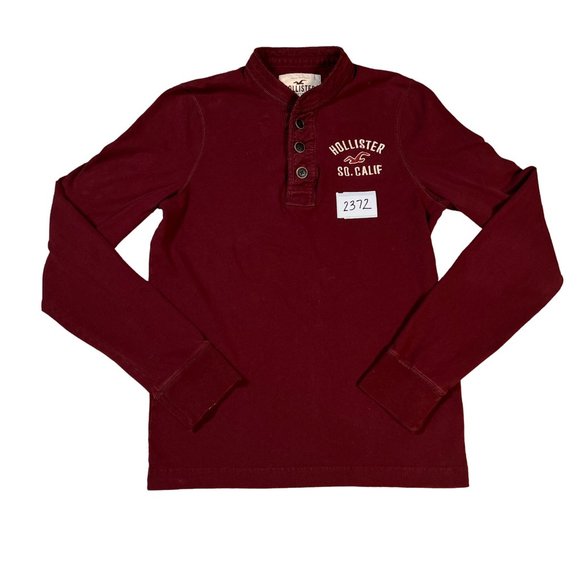 Hollister Shirt Women's Long Sleeve Quarter Button Up Embroidered Pullover Red M - Picture 13 of 13